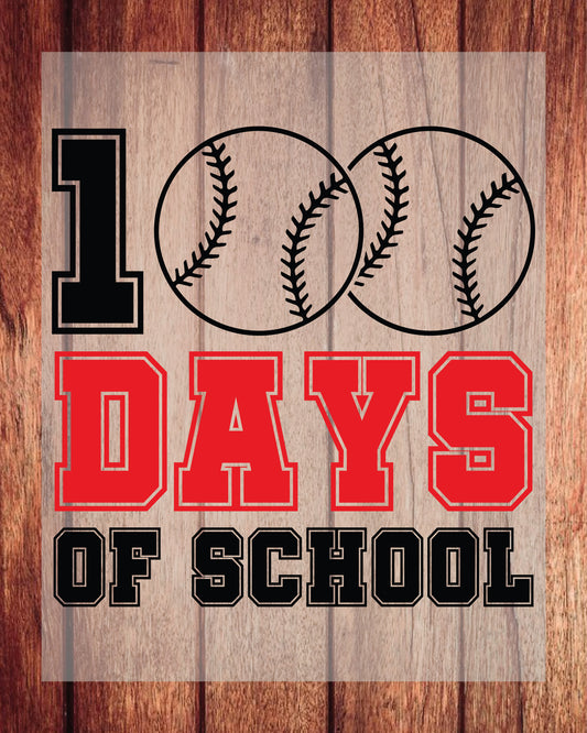 100 Days Of School Baseball DTF Transfers