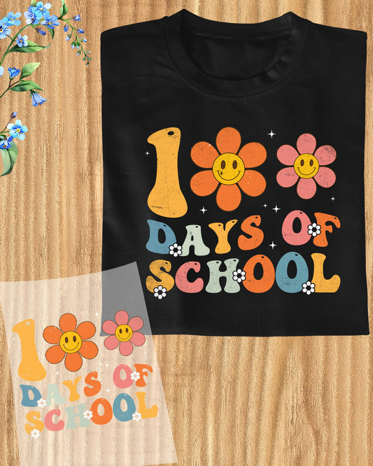 100 Days of School Retro DTF Transfer, Ready to Press Heat Transfer for Shirts, Fun 100 Days of School Retro Design, UV Sticker
