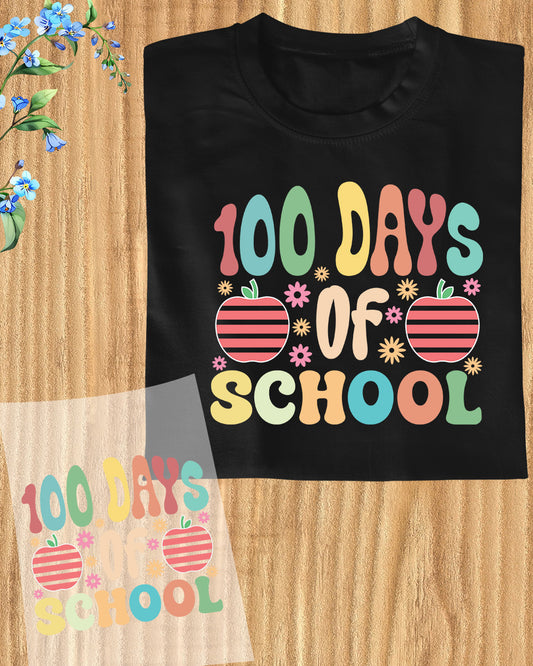 100 Days of School Typography DTF Transfer, Ready to Press Heat Transfer for Shirts, Fun 100 Days of School Design, UV Sticker