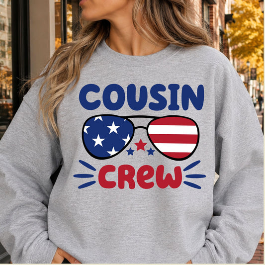Cousin Crew T-Shirt, Patriotic USA Sunglasses Tee for Toddler and Kids