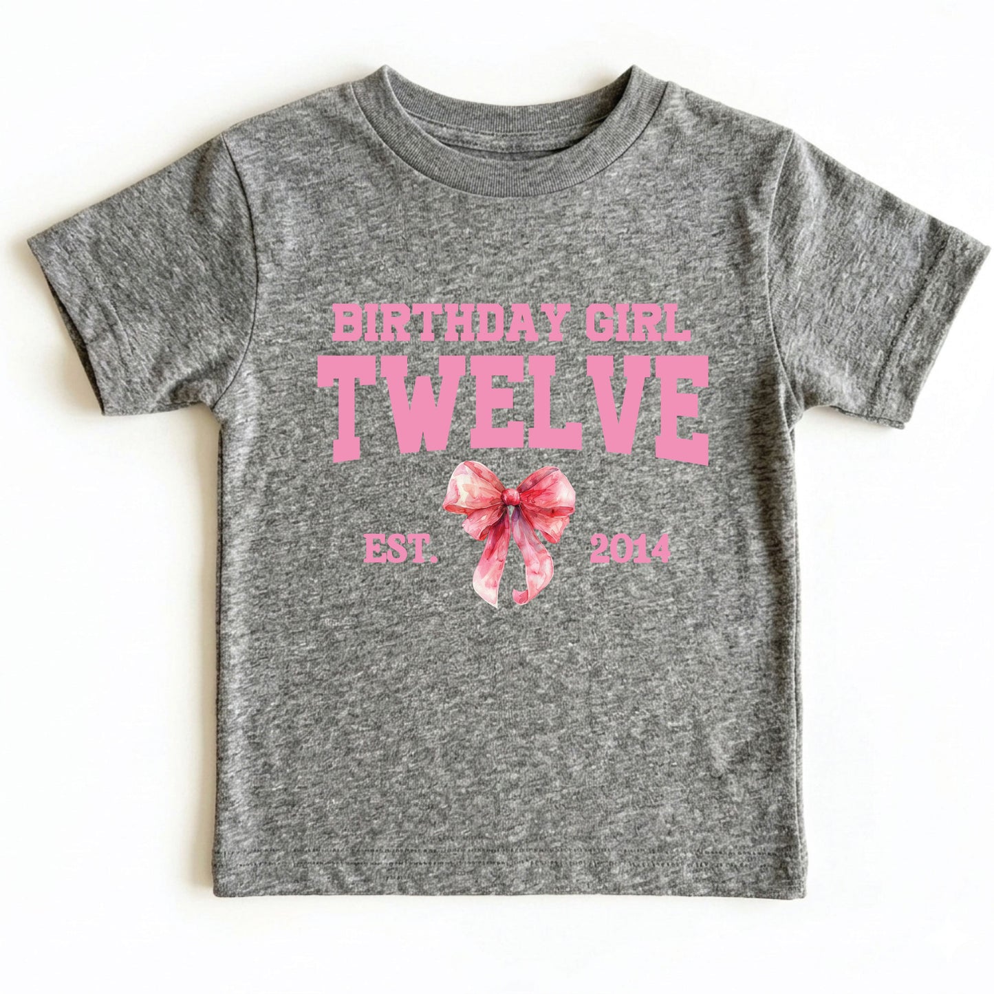 12th Birthday Girl Shirt Pink Bow Coquette Birthday Tee Twelve Years Old Kids Shirt Est 2014 Birthday Gift Youth Girls Birthday Outfit