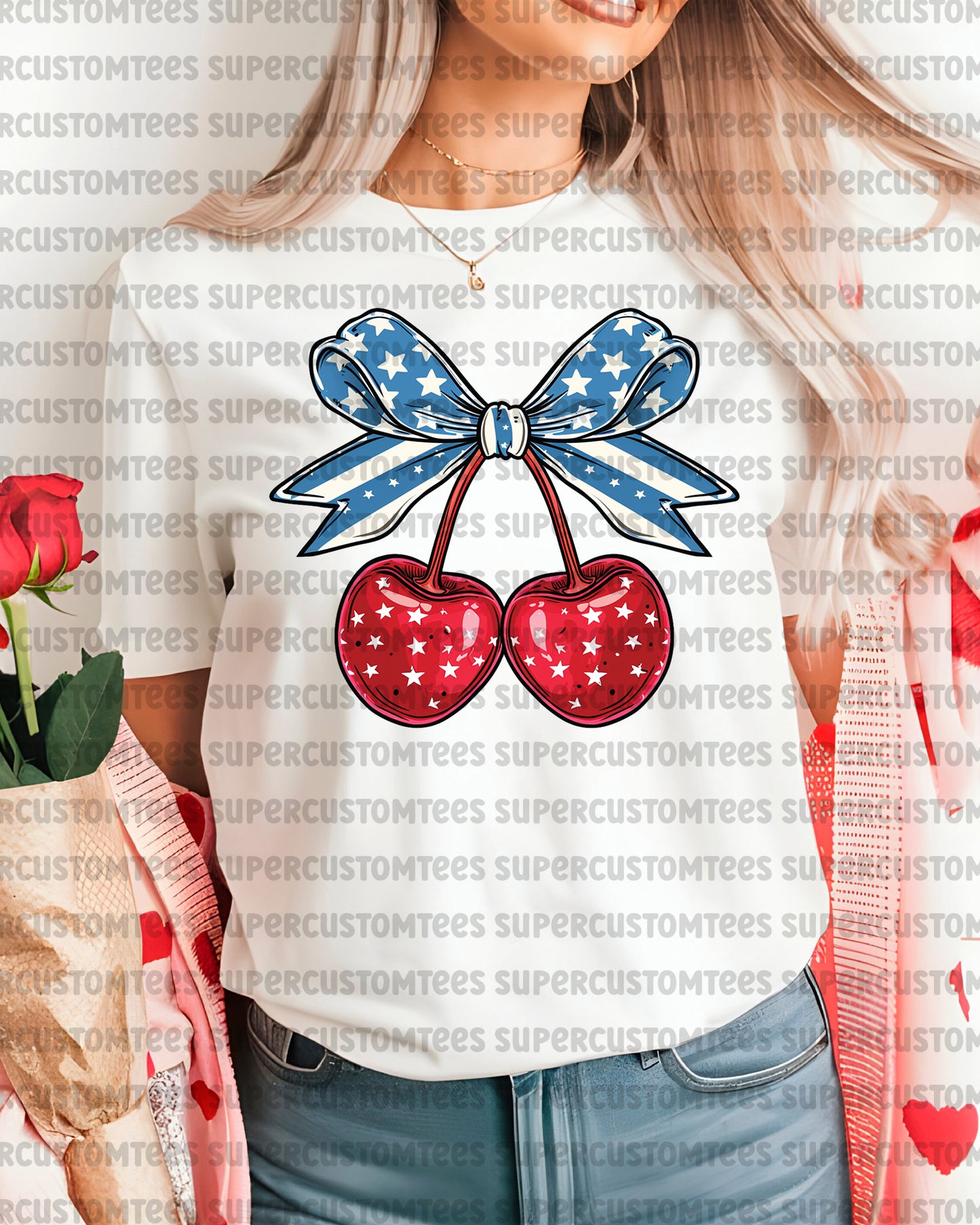 4th of July Coquette Cherry Bow DTF Transfer