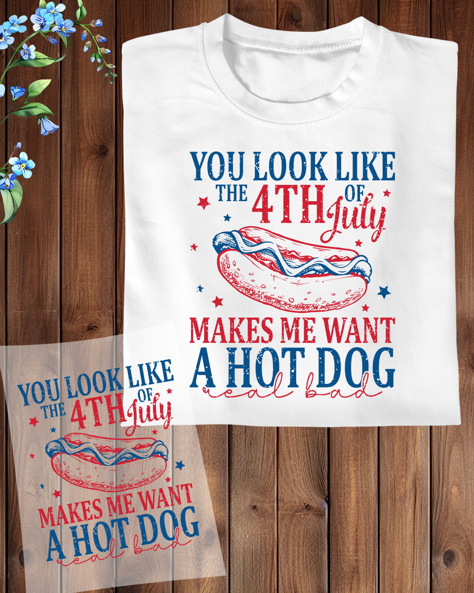 4th of July Hot Dog Heat Transfer for Shirts