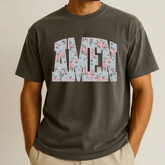 Amen Pearls Easter Floral Comfort Colors T Shirt Wildflower Bible Verse Tees Jesus Faith Apparel Tank Top Religious Long Sleeve Gifts