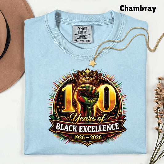 Comfort Colors® Black History Shirt 100 Years of Black Excellence 1926 2026 Juneteenth Shirt For Men Women Kids Youth African Heritage Tees