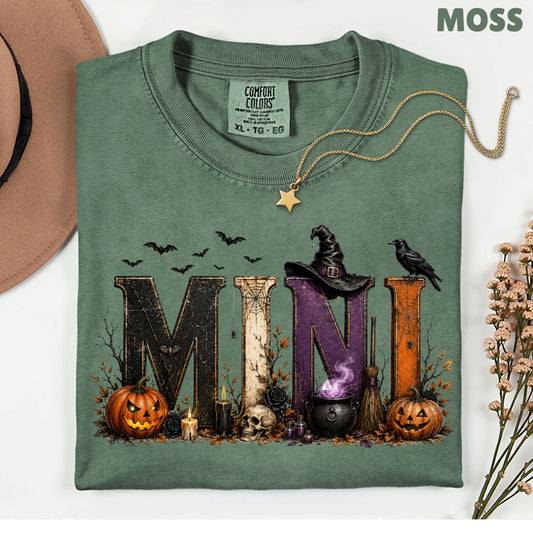 Mini Halloween Witch Hat Cauldron Pumpkin Kids T-Shirt, Spooky Season Tee