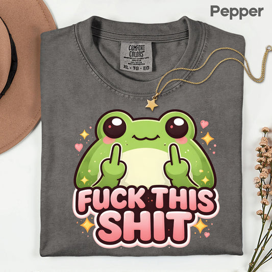Fck This Shit Frog Sarcastic T-Shirt, Middle Finger Green Toad Sparkles Tee Sweatshirt