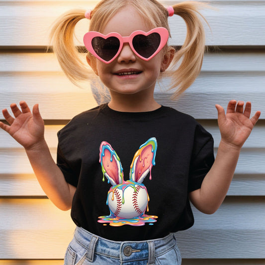 Easter Baseball Youth Shirt Colorful Paint Drip Bunny Ears Sweatshirt Baseball Kids Toddler Tees Sports Gift For Boys Girls Shirt