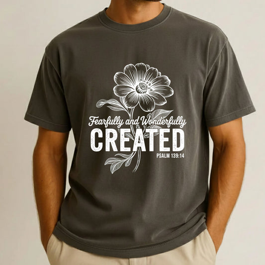 Fearfully and Wonderfully Created Comfort Colors T Shirt Wildflower Bible Verse Tees Jesus Faith Apparel Tank Top Religious Long Sleeve Gifts
