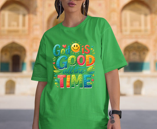 God Is Good All The Time T Shirt Colorful Christian Tee Religious Faith Shirt Positive Sun Top Adult Youth Toddler Baby Church Outfit