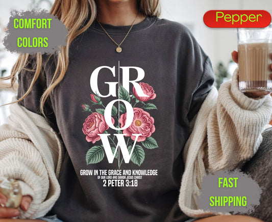 Grow Floral Comfort Colors T Shirts Vintage Rose Tee Cute Botanical Wildflower Shirt Cottagecore Garden Graphic Gifts for Flower Lovers