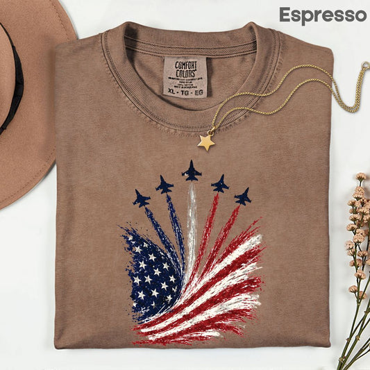 Jet Fighter Flyover Comfort Colors T Shirts Patriotic Air Show Tee American Flag Graphic Shirt 4th of July Fourth of July Gifts