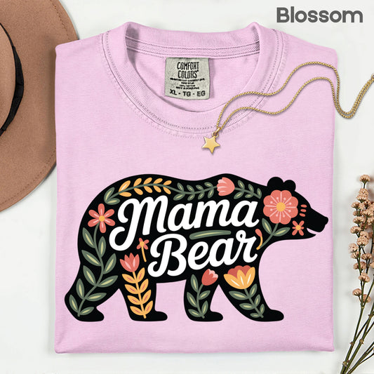 Mama Bear Comfort Colors T Shirt Floral Bear Silhouette Youth Tee Mother's Day Children Sweatshirt Mama Gift Idea Kids Apparel Retro Flower Graphic Gift