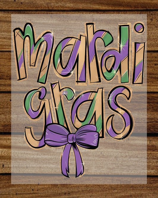 Mardi Gras Coquette Bow DTF Transfer Sheet Fleur De Lis Ready to Press