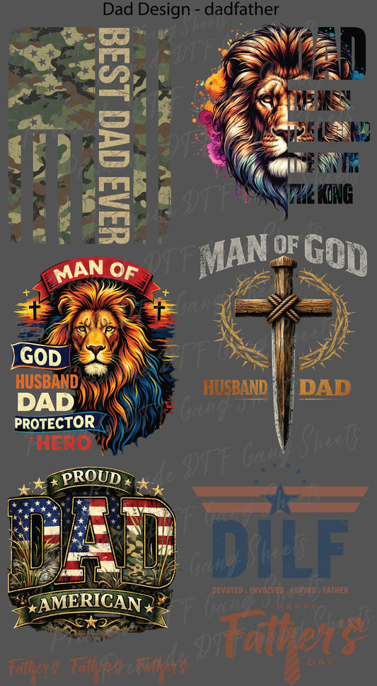 Dad Premade Gang Sheet Father's Day DTF Transfer ready to Press Man of God American Daddy Heat Transfer for Shirts