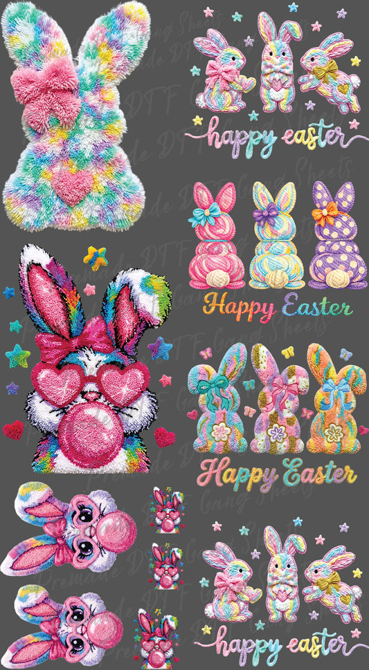 Easter Faux Yarn Printed Premade Gang Sheet Christian Easter DTF Gang Sheet Bunny Character Ready For Press Bible Verse Heat Transfer Gang