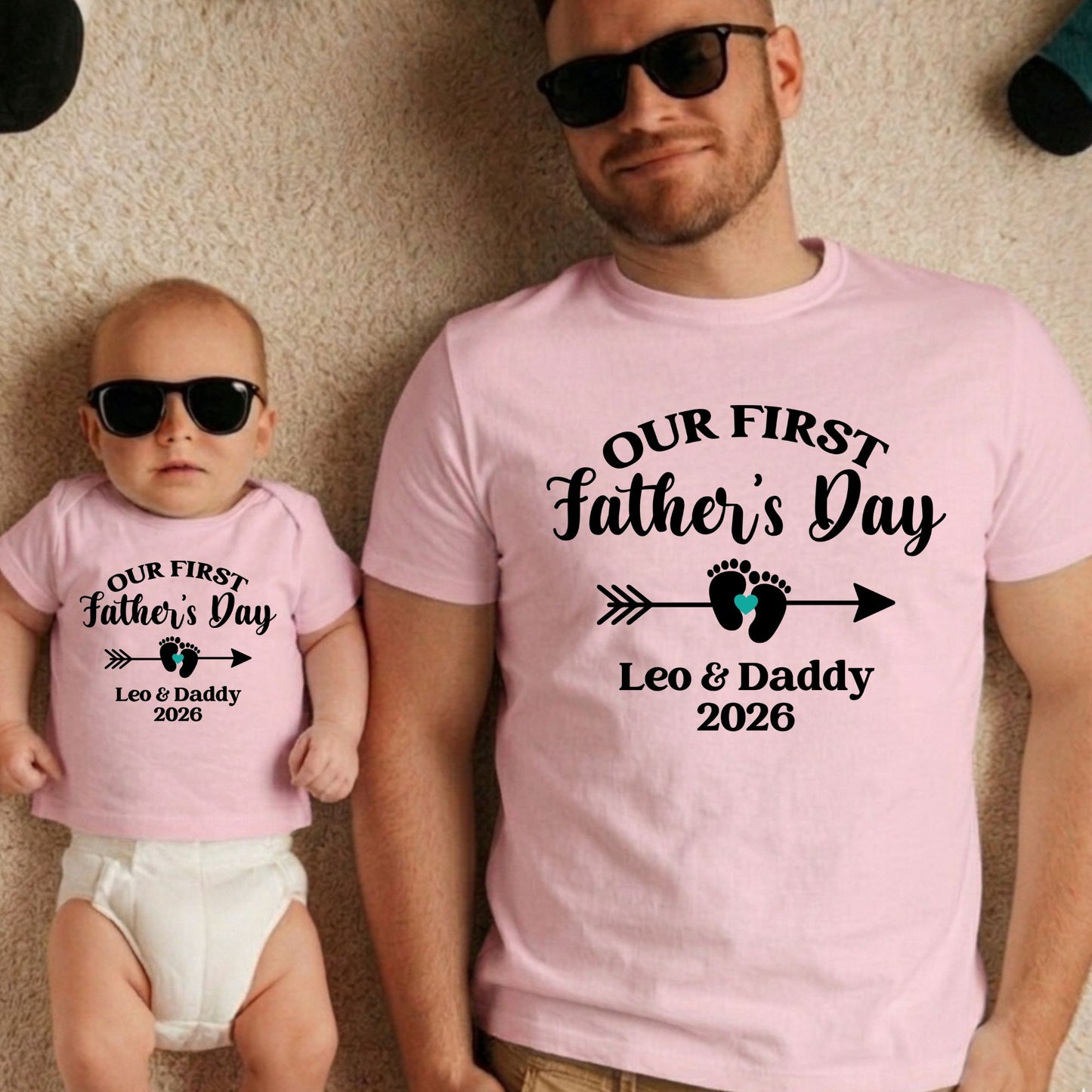 Personalized First Father's Day Shirt Daddy and Me Matching Set Custom Our 1st Father's Day Dad and baby Name Tees