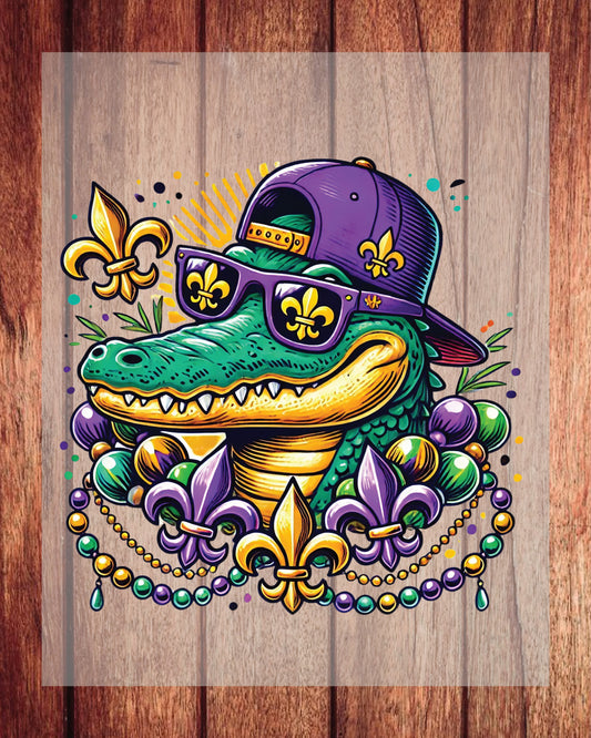 Retro Mardi Gras Crocodile Dtf Transfer Paper Sheet for New Orlean