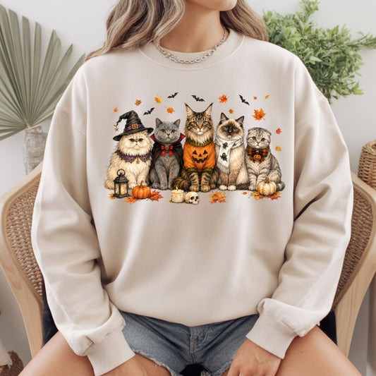 Halloween Cats Comfort Colors T Shirts Cute Witchy Kitty Sweater Tee Spooky Pumpkin Vampire Cat Shirt Autumn Fall Leaves Graphic Gifts