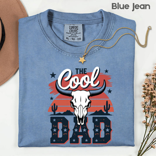 The Cool Dad Comfort Colors T Shirt Western Bull Skull Father's Day Gift Patriotic Desert Apparel USA Style Men’s Tee Cowboy Gameday Shirt