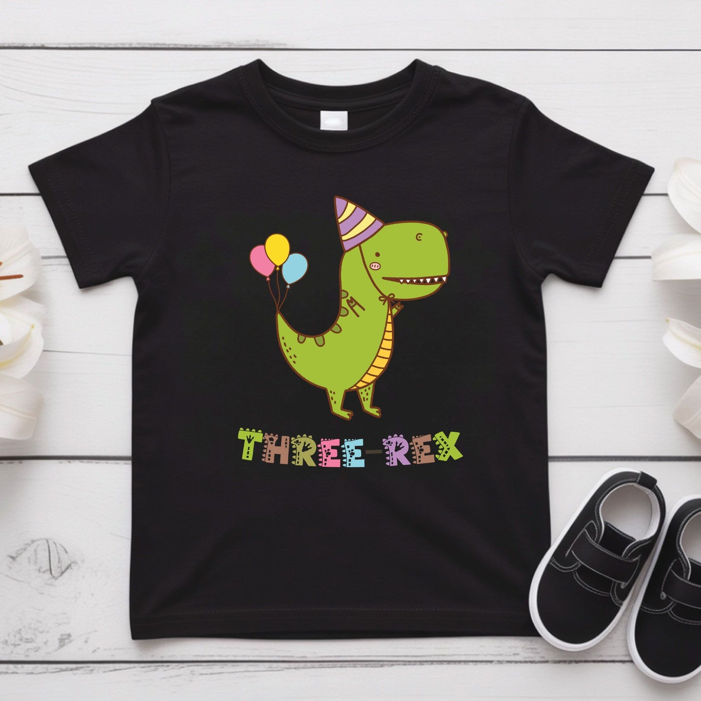Three-Rex 3rd Birthday Shirt Custom Dinosaur Toddler Tee Three Rex Kids Party Outfit 3 Year Old Childrens Birthday Gift with Back Print