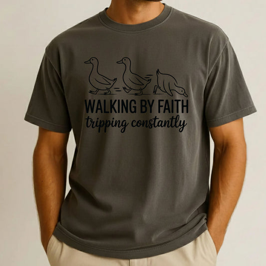 Walking by Faith Funny Comfort Colors T Shirt Wildflower Bible Verse Tees Jesus Faith Apparel Tank Top Religious Long Sleeve Gifts