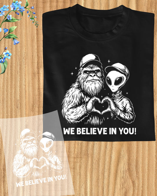 Alien Bigfoot Heart Hands Cryptid Funny DTF Transfer