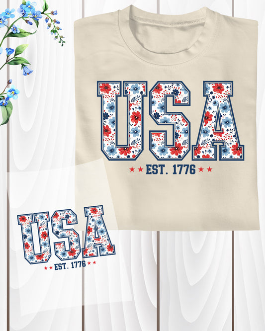 America 1776 Floral Print Heat Transfer for Shirt