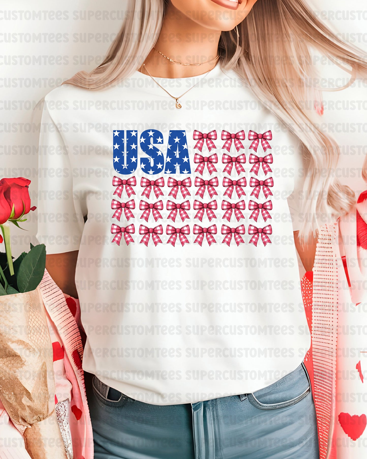 American Flag Coquette Bow DTF Transfer