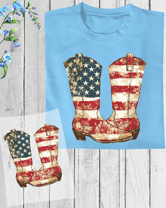 American Flag Cowgirl Boots DTF Transfer