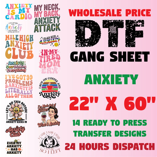 Anxiety Awareness DTF Transfer Premade Gang sheet