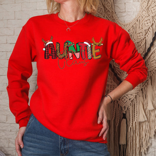 Auntie Claus Christmas Sweatshirt, Xmas Auntie T Shirts, Matching Family Christmas Sweater, Christmas Light Tees For Auntie