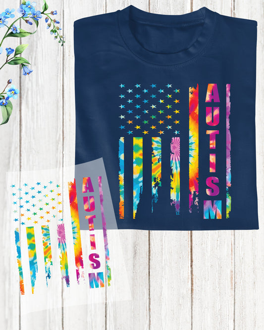 Autism American Flag Heat Transfer for Shirts