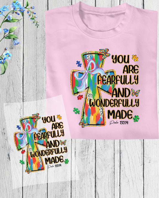 Autism Awareness Christian Cross DTF Transfer