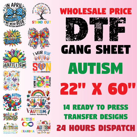 Autism Gang Sheet Ready to press Transfer