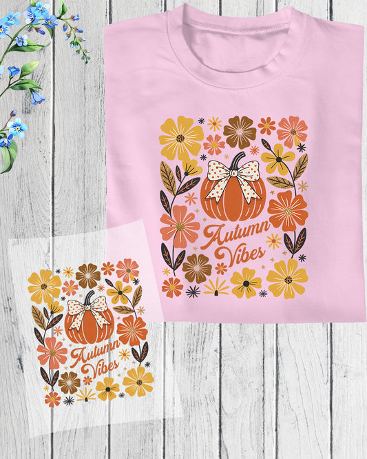 Autumn Vibes Pumpkin Bow Floral DTF Transfer