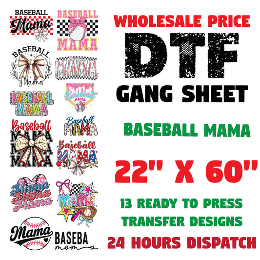 Baseball Mom DTF Transfer Premade Gangsheet