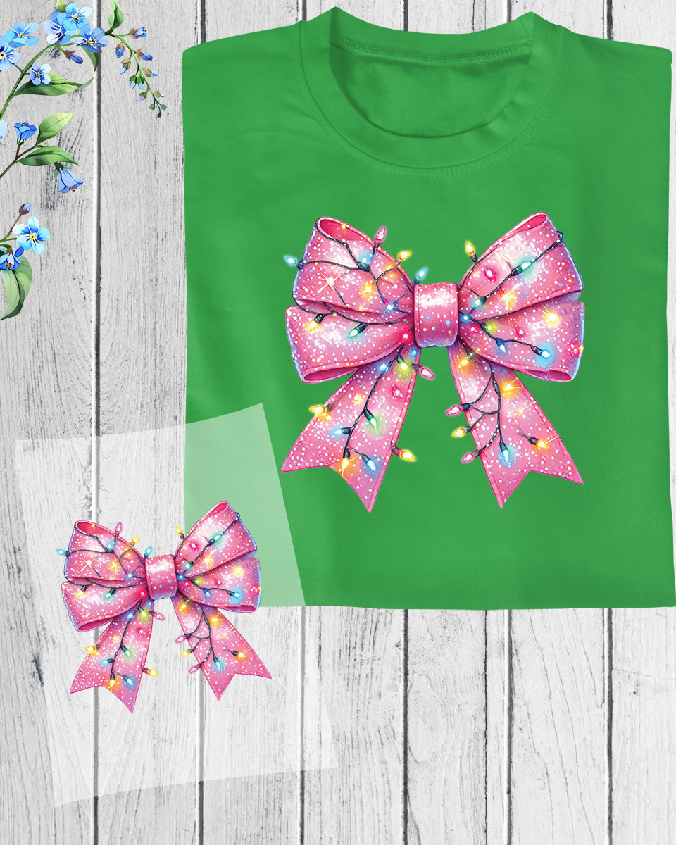 Christmas Pink Coquette Fancy Bow DTF Transfer Film