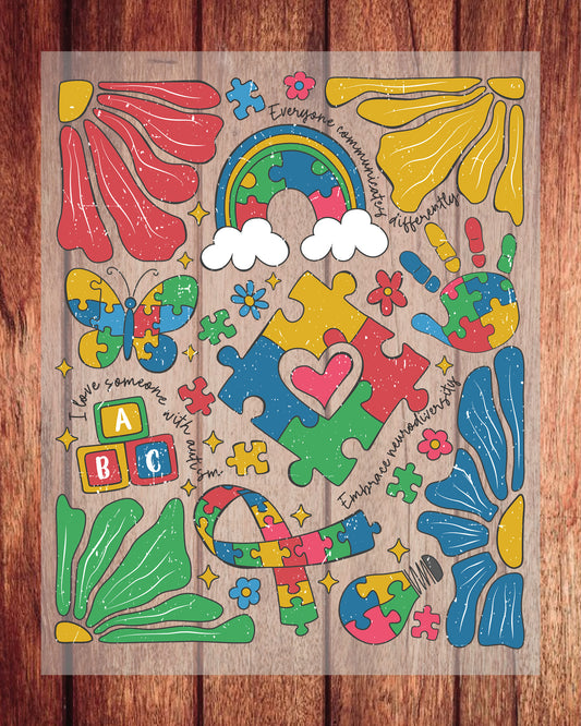Boho Autism Awareness Puzzle DTF Transfer