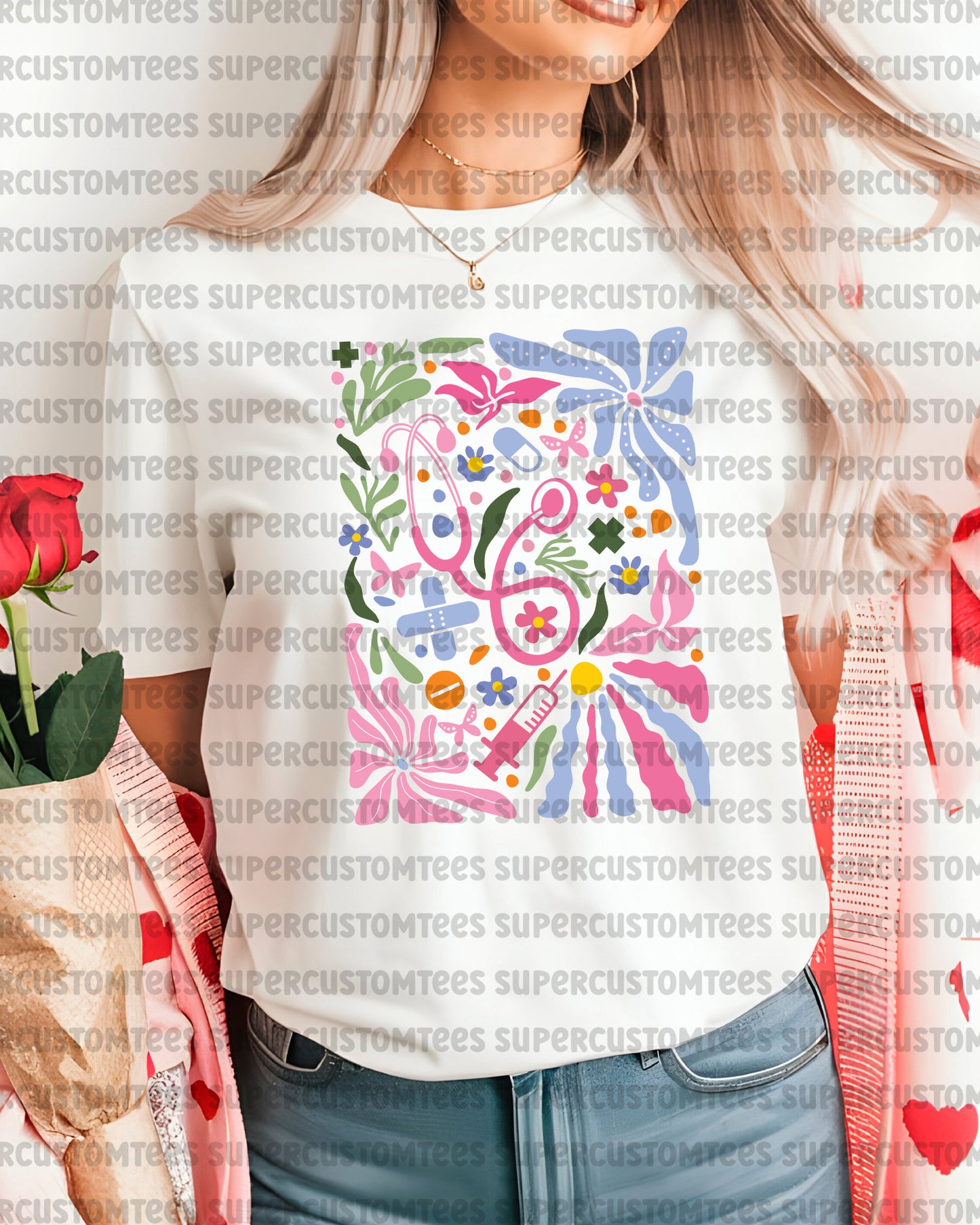 Boho Flower Nurse Heat Transfer for Shirts
