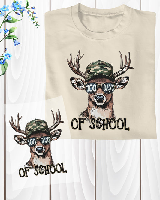 Bucked 100 Days Of School DTF Transfer Ready to Press Deer Hunting Heat Application UV Sticker Prints Camo Hunter DIY Student Shirt Decal Art