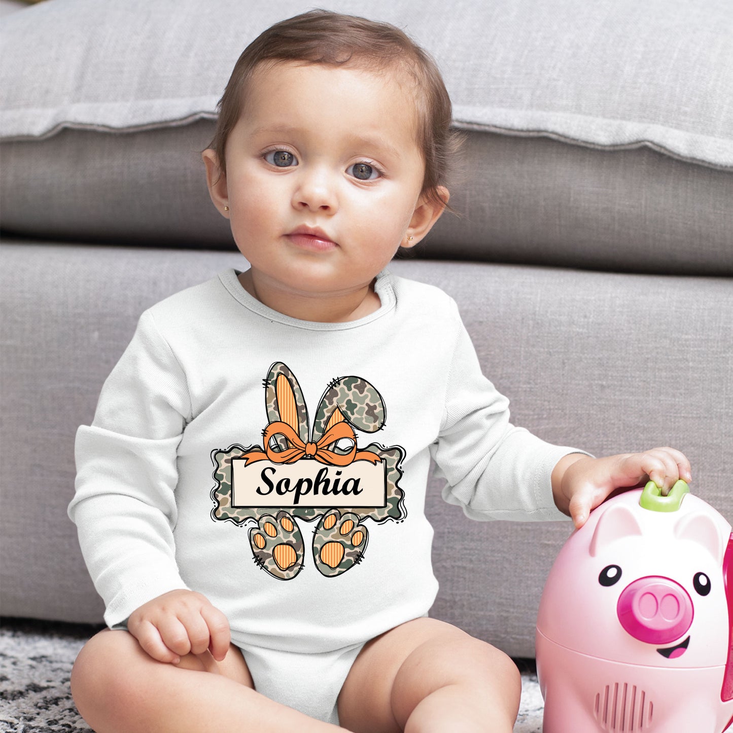 Personalized Bunny Name Shirts Custom Camo Easter Kids Tees Egg Hunter Outfit Boy Girl Baby Bodysuit Childrens Clothing