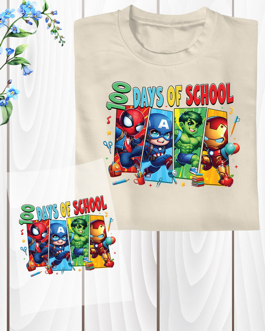 Cartoon Characters 100 Days Of School DTF Transfer Ready to Press Preppy 100th Heat Application UV Sticker Prints Cute DIY Student Shirt Decal