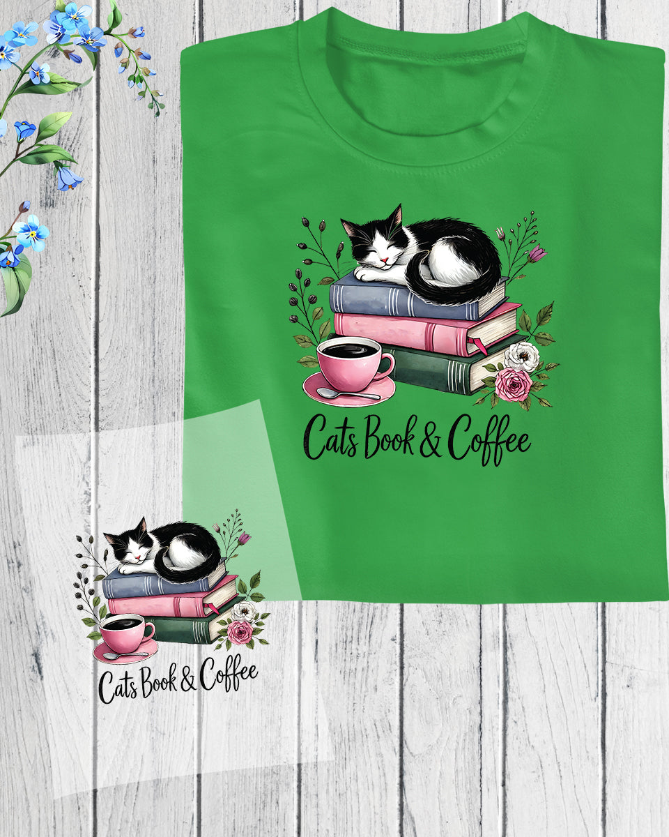 Cats Book and Coffee DTF Transfer Film