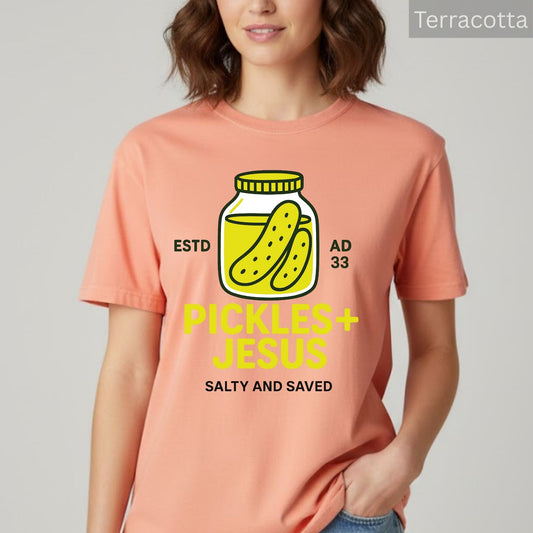 Christian Comfort Colors® Shirt Pickles and Jesus Boho Bible Verse Religious Christian Merch Women Gift Tees Salty and Saved Shirts