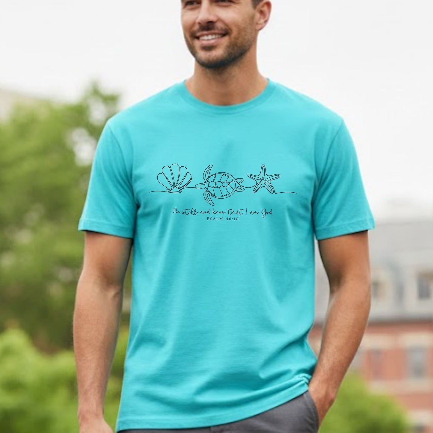 Christian Comfort Colors® T Shirt Be Still And Know That I Am God Bible Verse Seashell Sea Turtle Starfish Rligious Tees Jesus Lover Gift