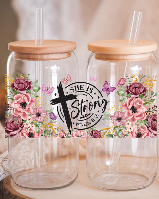 Christian Women Tumbler UV DTF Sticker She is Strong