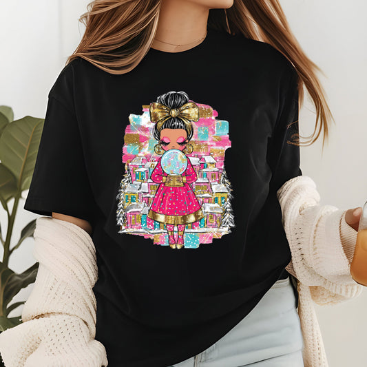 Christmas Girl Character Glitter DTF Transfer