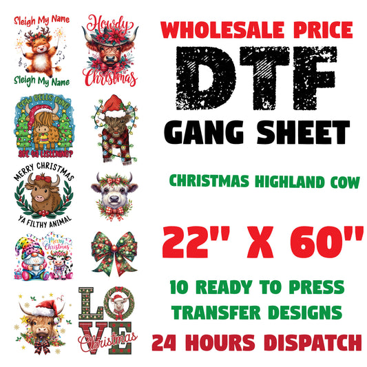 Christmas Highland Cow Gang Sheet
