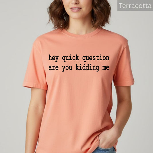 Comfort Colors® Funny Humor Shirts Hey Quick Question Are You Kidding Me Sarcastic Funny Meme Shirt Mental Health Gift Tees